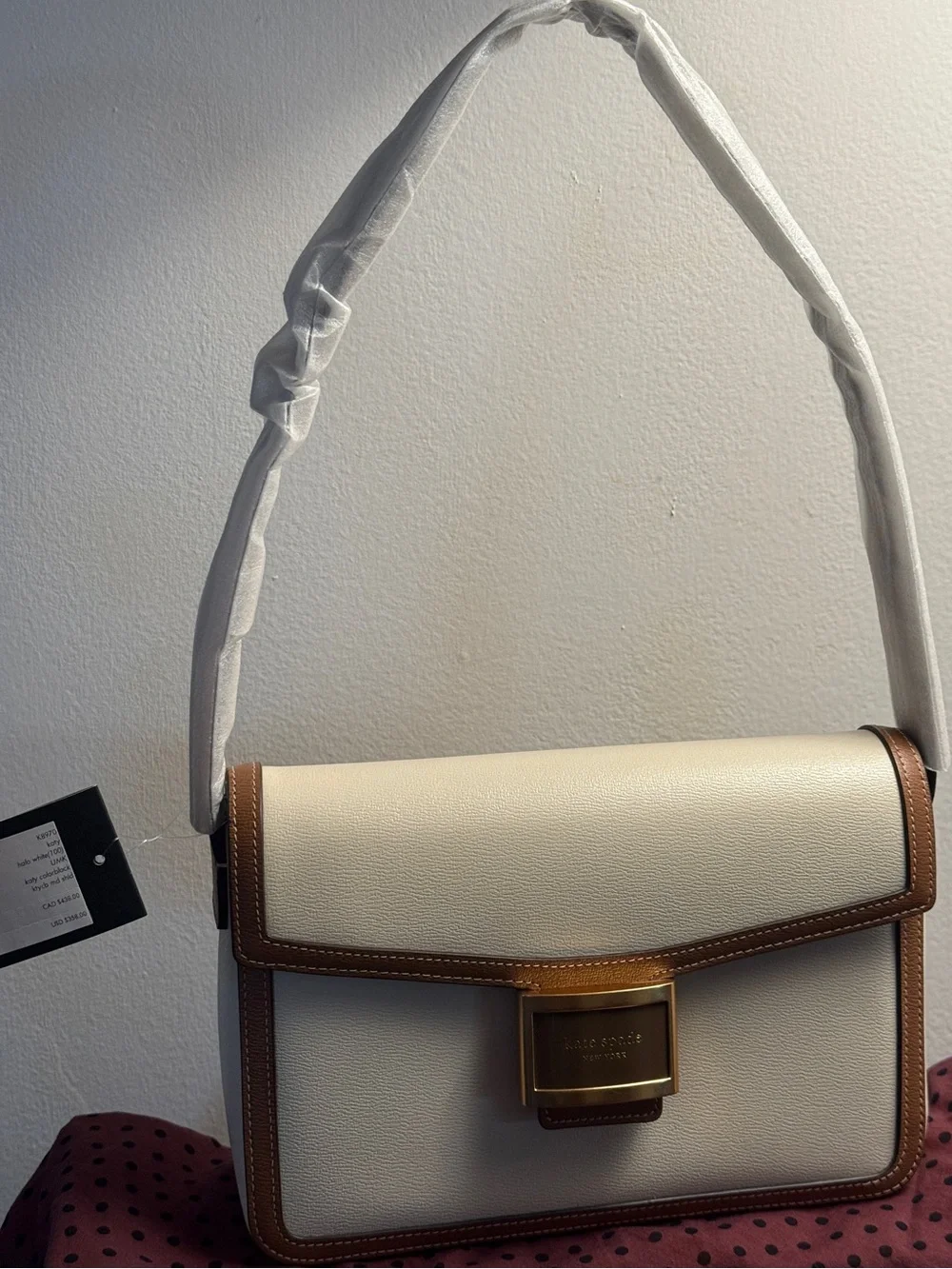 kate spade Cream and Brown Leather Color Block Medium Shoulder Bag
